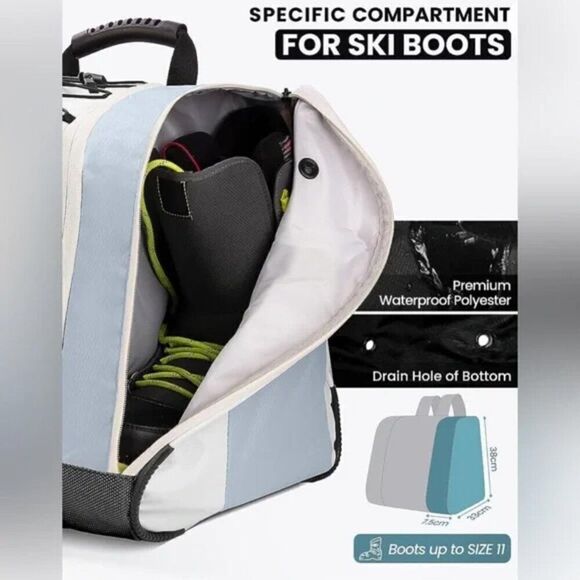 NWT 38L Ski Boot Bag, Boot Backpack with Waterproof Bottom for Ski Helmet - Picture 7 of 12